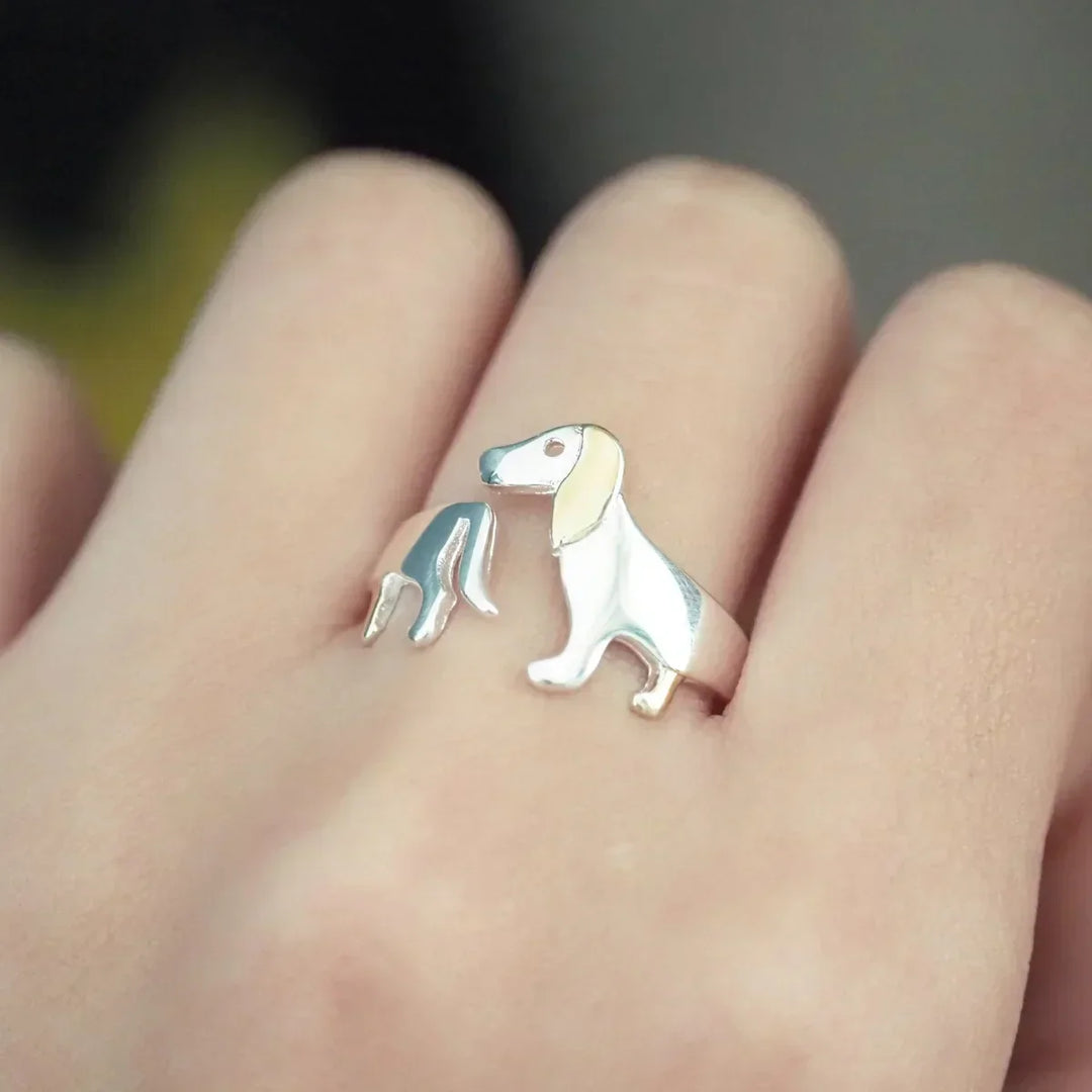 adjustable ring with dachshund – handcrafted animal jewelry for women