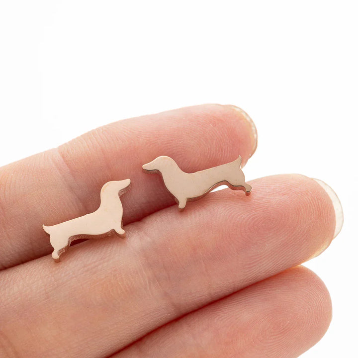 Dachshund Stud Earrings – Minimalist Dog-Shaped Metal Earrings