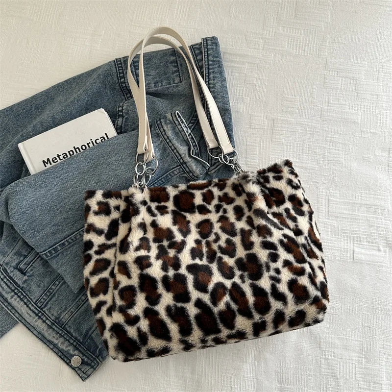 Olive | Animal Print Faux Fur Tote Bag