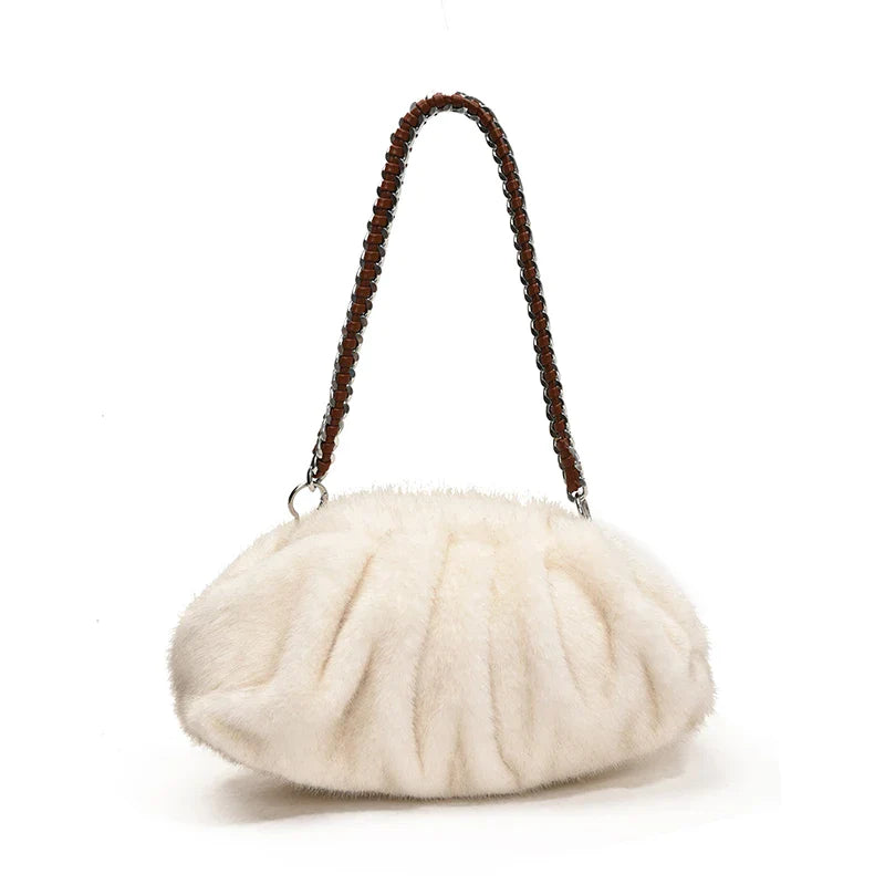 Evelyn | Pleated Faux Fur Shoulder Tote
