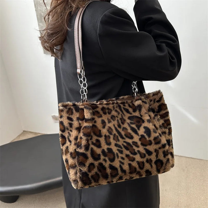 Olive | Animal Print Faux Fur Tote Bag