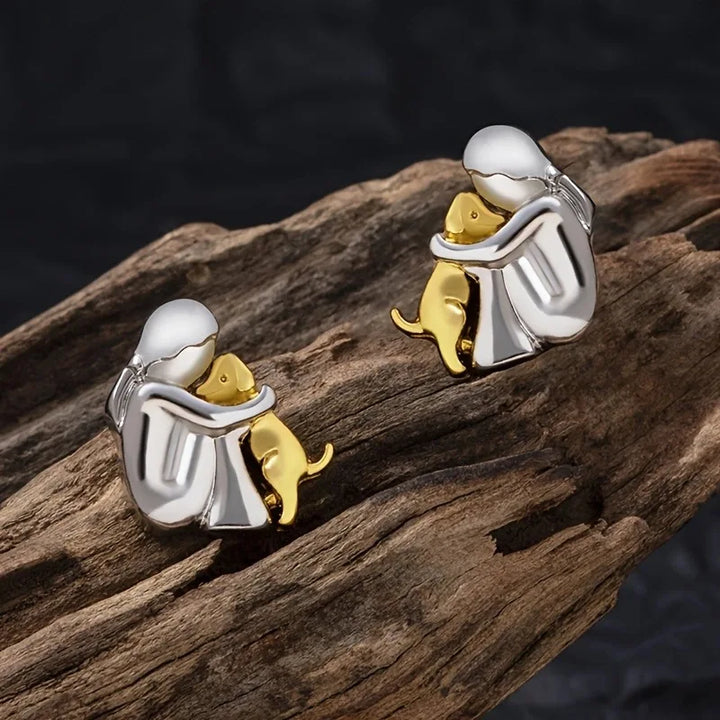 Double-Toned Bear Earrings in Silver and Gold