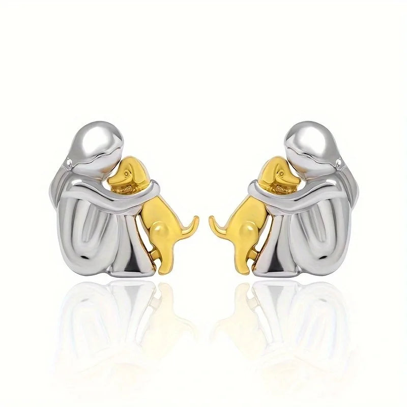Double-Toned Bear Earrings in Silver and Gold