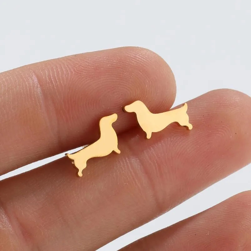 Dachshund Stud Earrings – Minimalist Dog-Shaped Metal Earrings