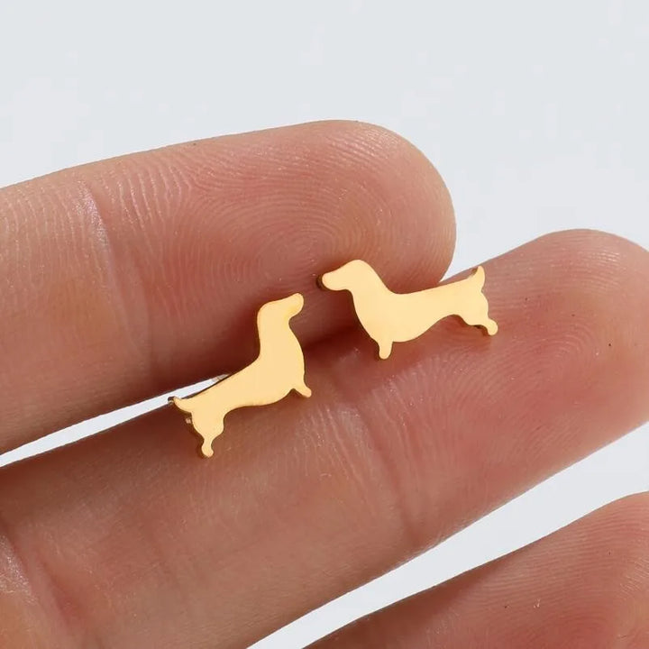 Dachshund Stud Earrings – Minimalist Dog-Shaped Metal Earrings