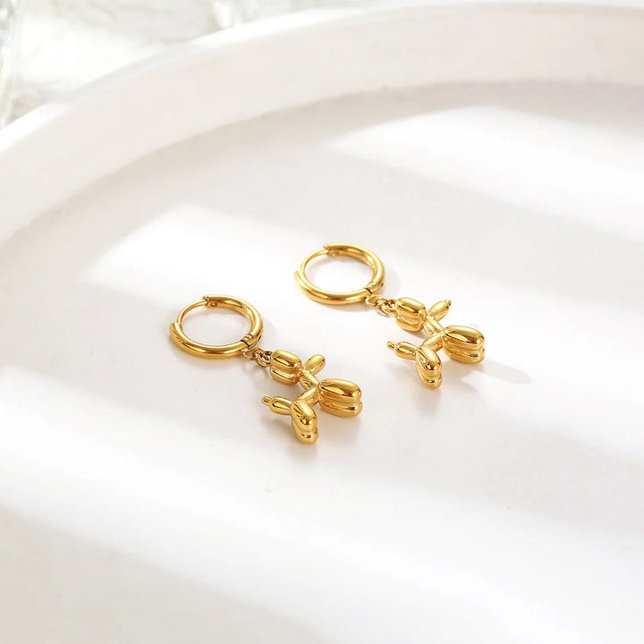 Mini Balloon Puppy Shaped Earrings – Gold Rings with Cheerful Dog Shaped Charm