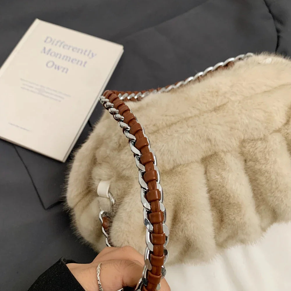 Evelyn | Pleated Faux Fur Shoulder Tote