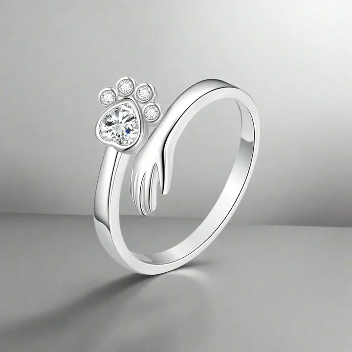 Adjustable ring with paw in sterling silver 925 – Hand-in-paw design
