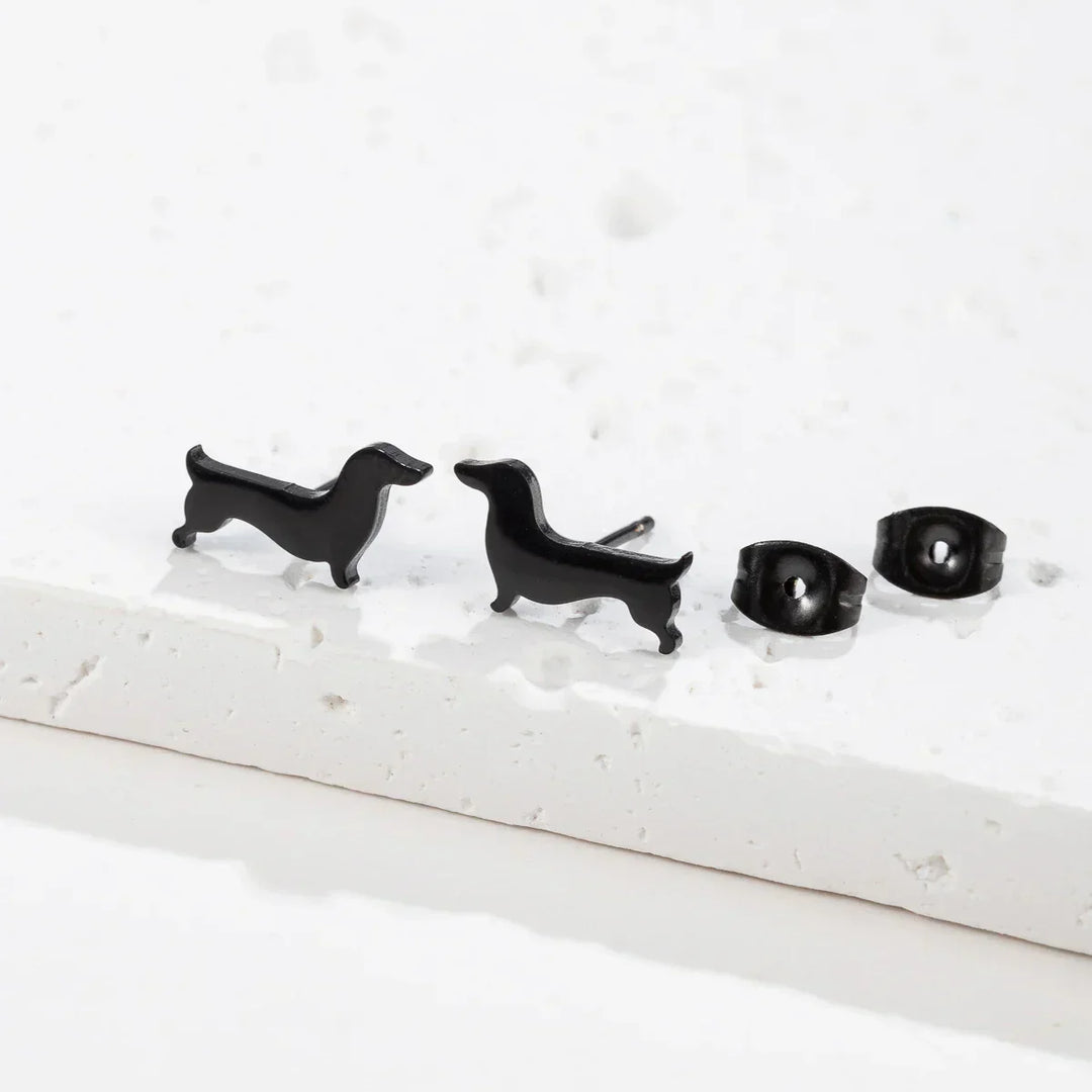 Dachshund Stud Earrings – Minimalist Dog-Shaped Metal Earrings