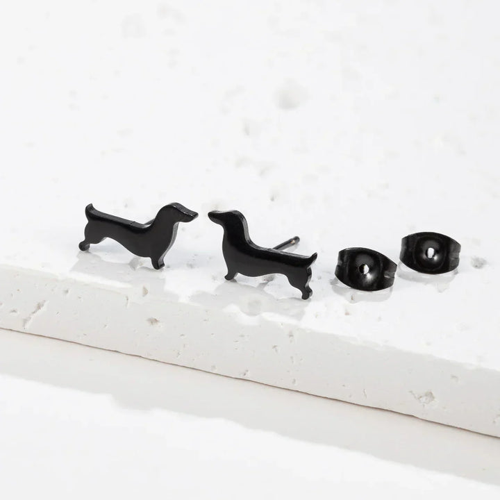 Dachshund Stud Earrings – Minimalist Dog-Shaped Metal Earrings