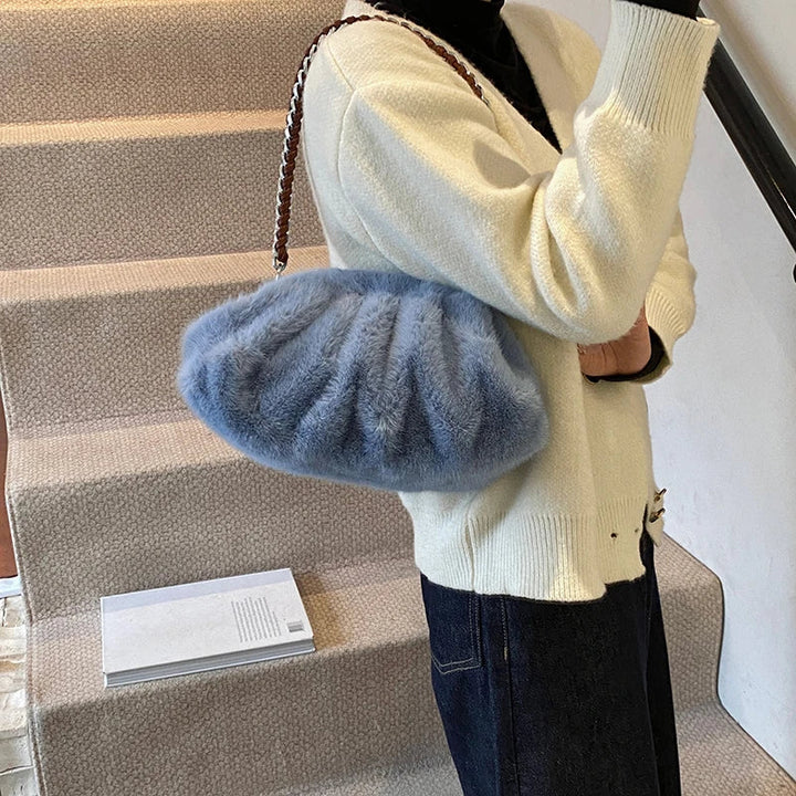 Evelyn | Pleated Faux Fur Shoulder Tote