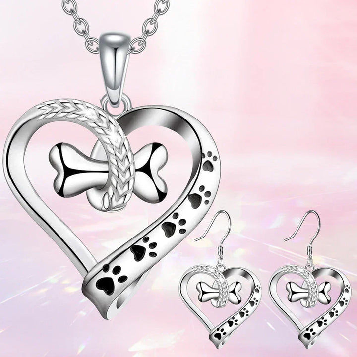 Dog Paw, Heart, and Bone Jewelry Set – 2-Piece Set