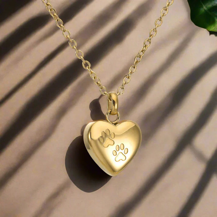 *Memorial Necklace with Paw Heart – Stainless Steel Urn Pendant*