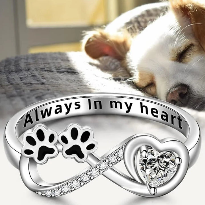 Paw Print Ring with Heart in Zirconia and Infinity Symbol
