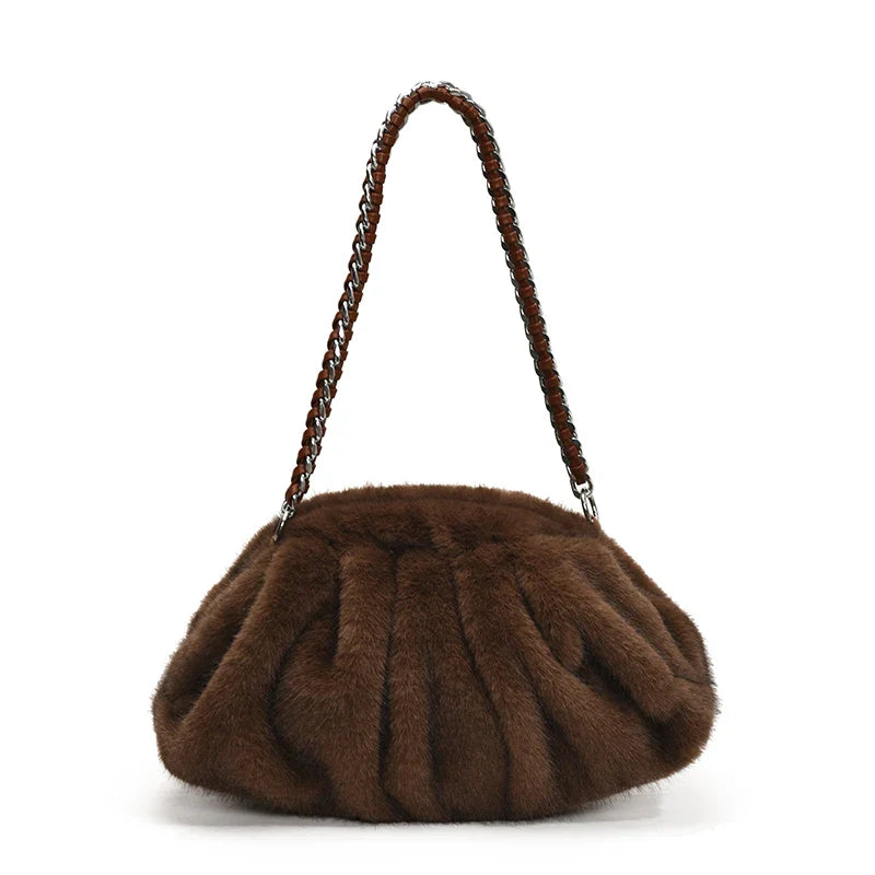 Evelyn | Pleated Faux Fur Shoulder Tote