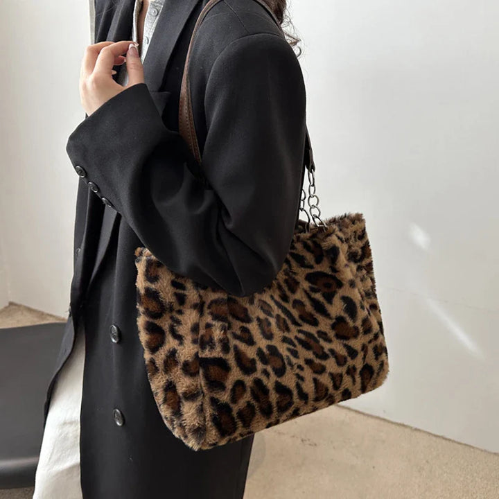Olive | Animal Print Faux Fur Tote Bag