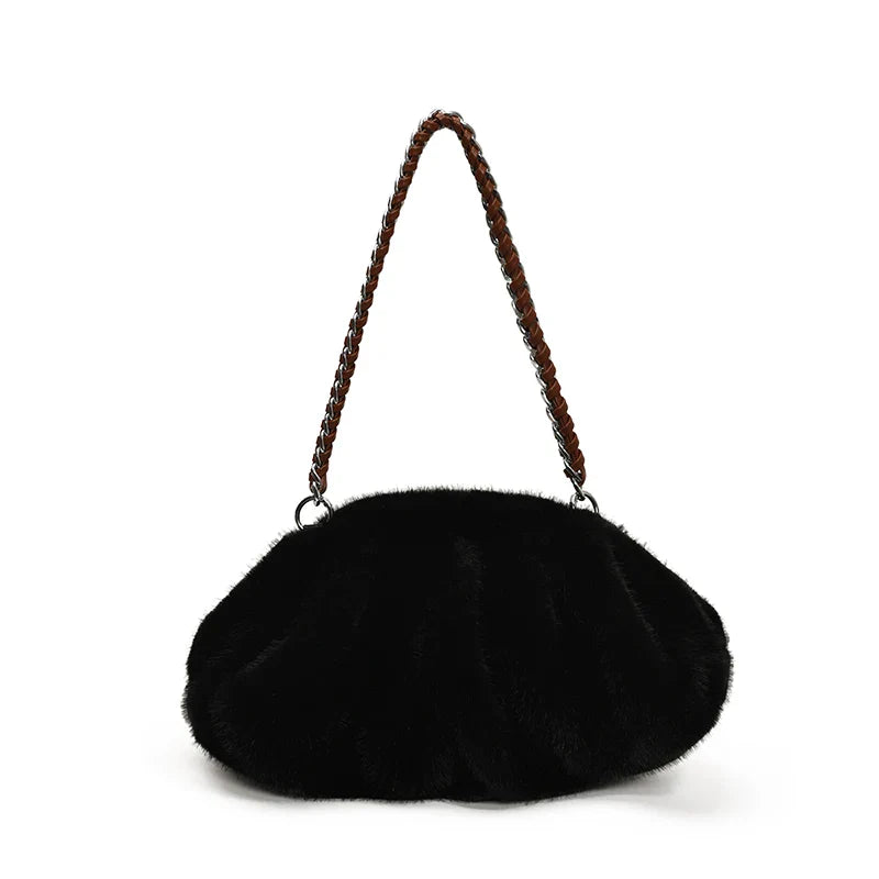 Evelyn | Pleated Faux Fur Shoulder Tote