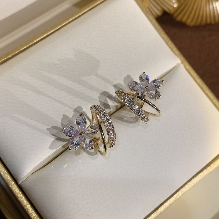 Gold Floral Earrings with Sparkling Zirconia