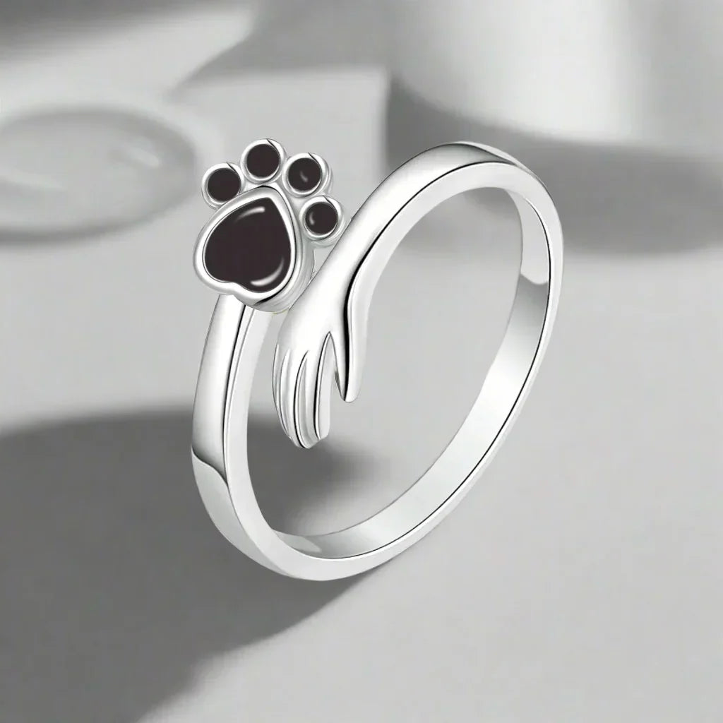 Adjustable ring with paw in sterling silver 925 – Hand-in-paw design