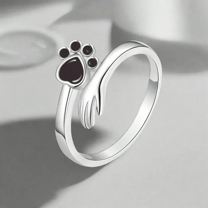 Adjustable ring with paw in sterling silver 925 – Hand-in-paw design
