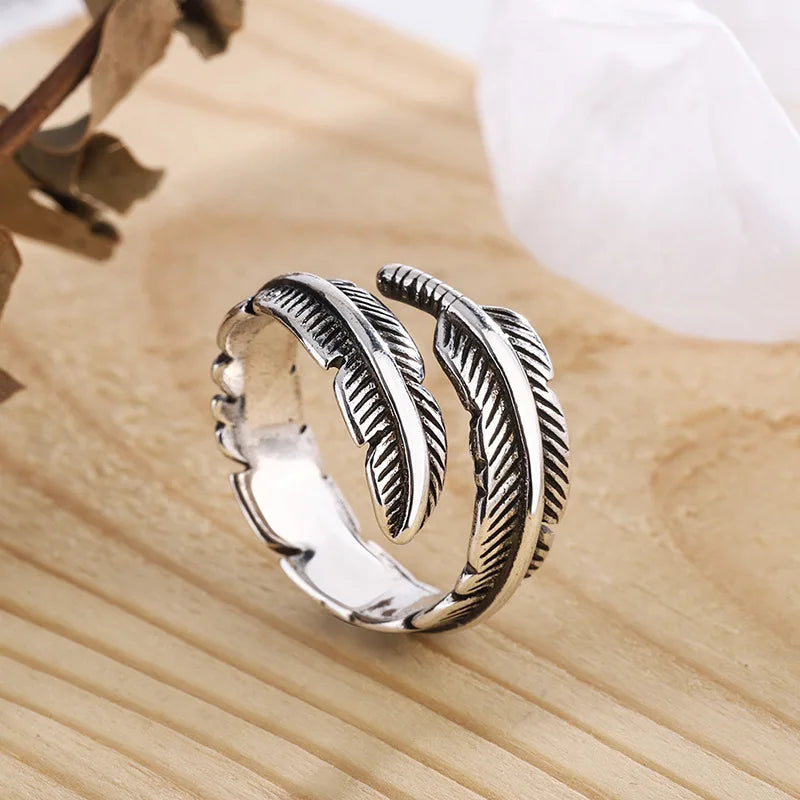 Adjustable Ring with Angel Feather