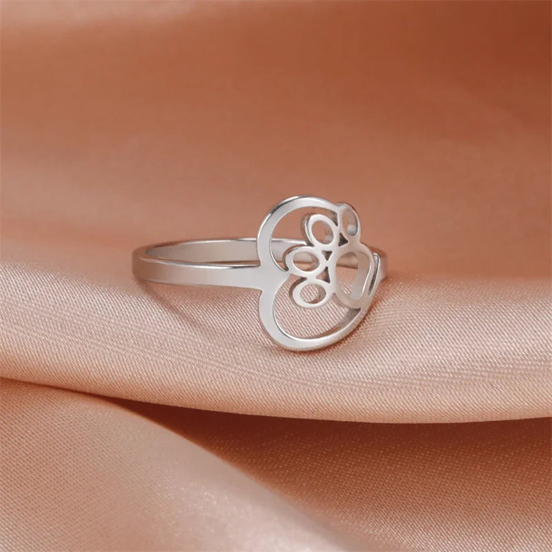 Ring with Heart and Paw in Stainless Steel for Animal Lovers