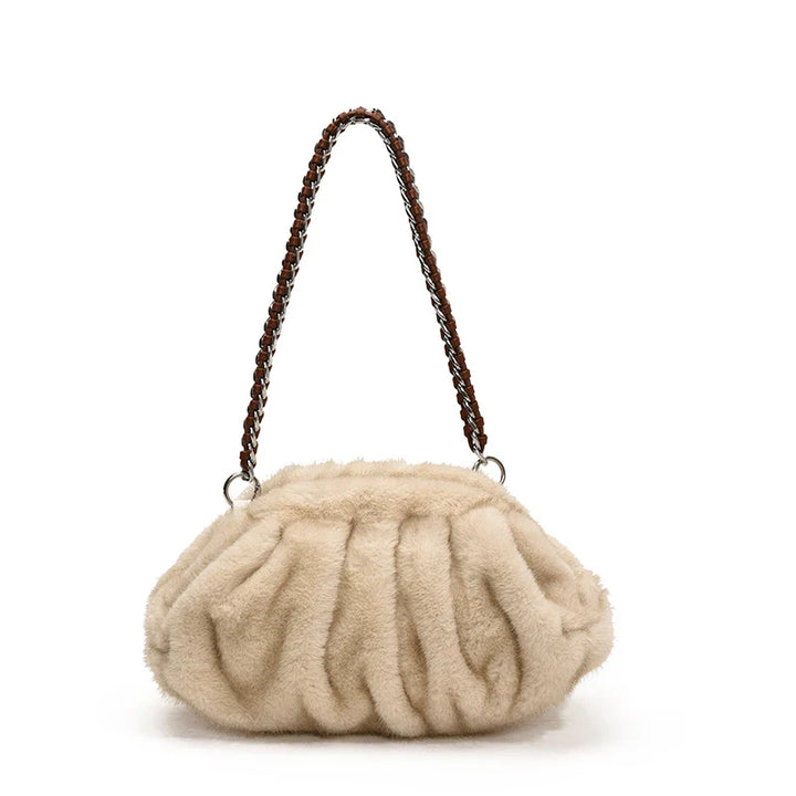 Evelyn | Pleated Faux Fur Shoulder Tote