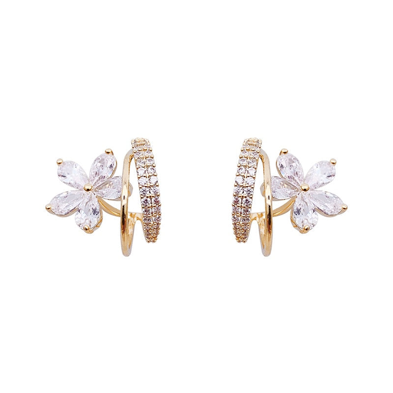 Gold Floral Earrings with Sparkling Zirconia