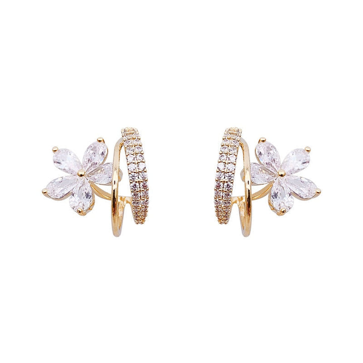 Gold Floral Earrings with Sparkling Zirconia