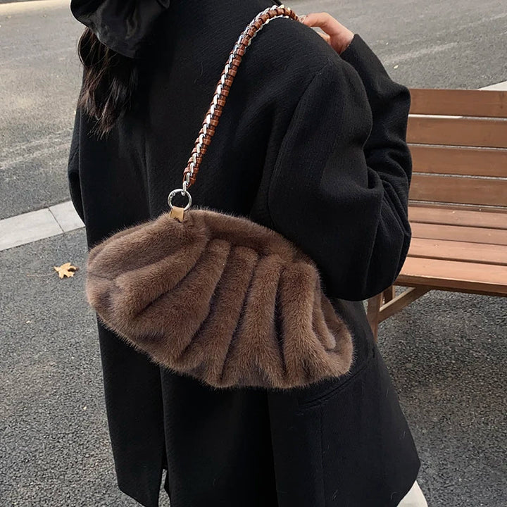 Evelyn | Pleated Faux Fur Shoulder Tote