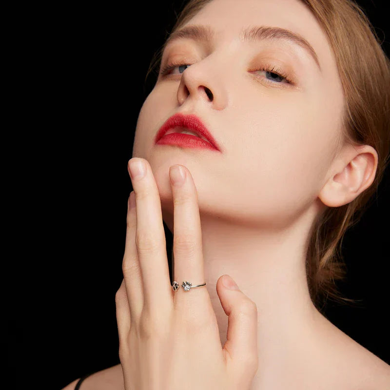 Sterling Silver 925 Paw Ring – Adjustable Ring with Zirconia and Enamel