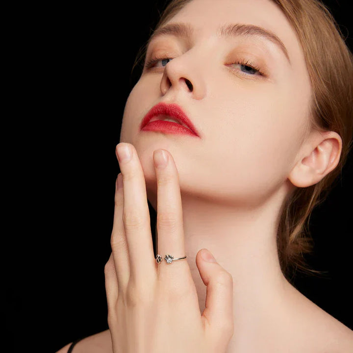 Sterling Silver 925 Paw Ring – Adjustable Ring with Zirconia and Enamel