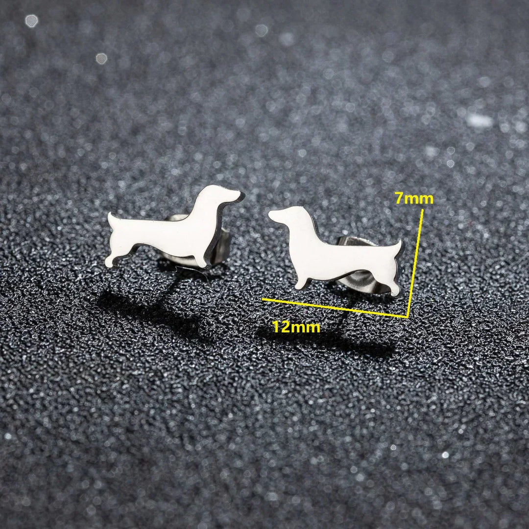 Dachshund Stud Earrings – Minimalist Dog-Shaped Metal Earrings