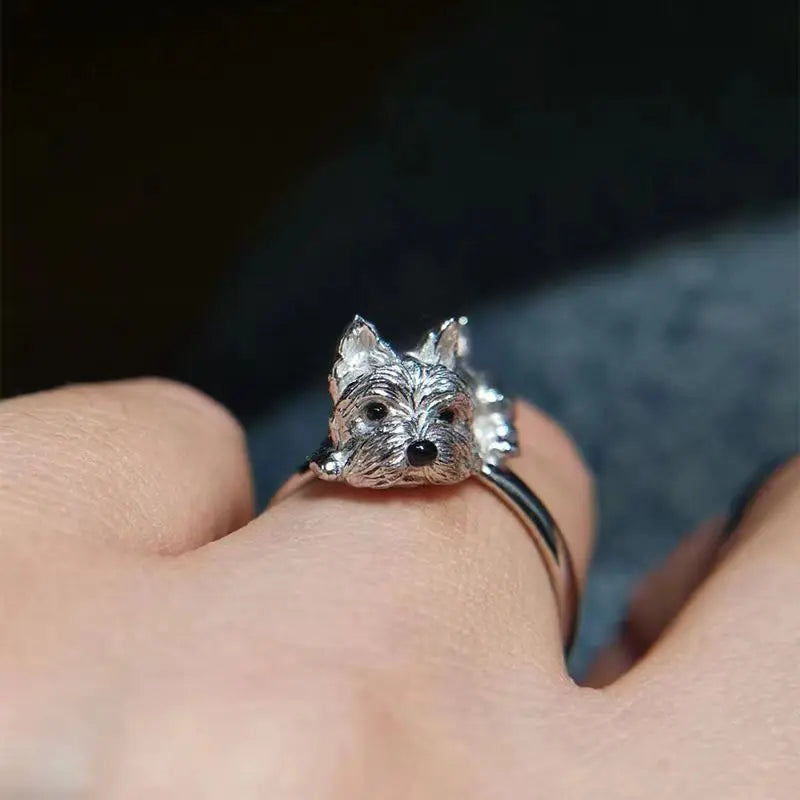 Open Retro Style Dog Ring – Adjustable Animal Pattern Ring for Women
