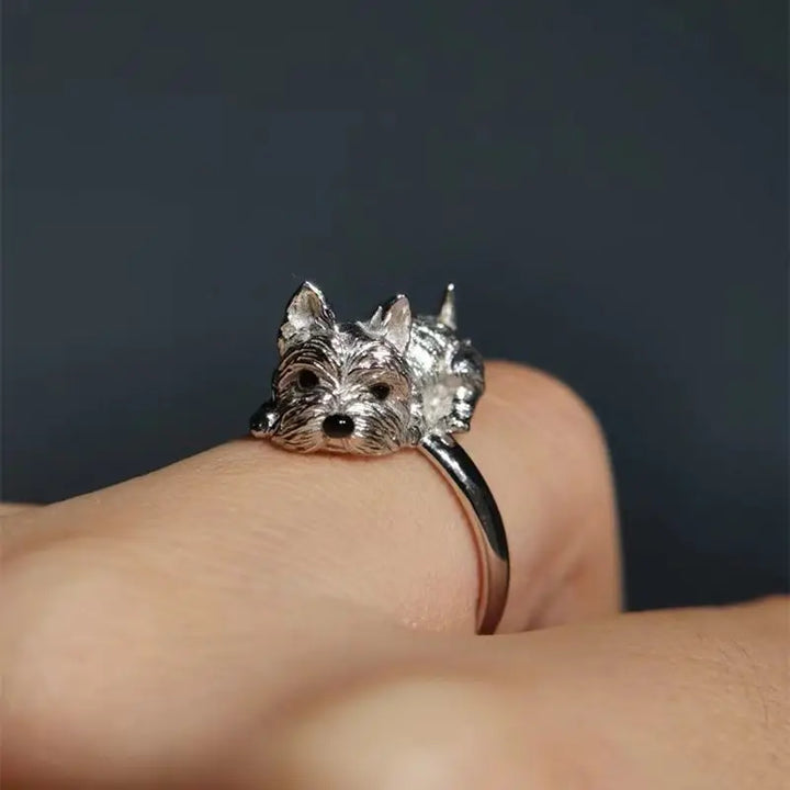 Open Retro Style Dog Ring – Adjustable Animal Pattern Ring for Women
