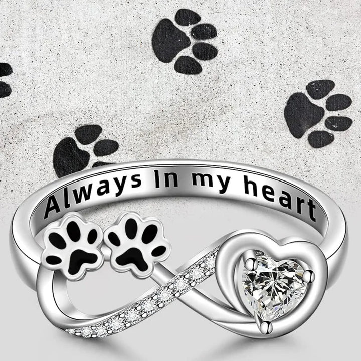 Paw Print Ring with Heart in Zirconia and Infinity Symbol