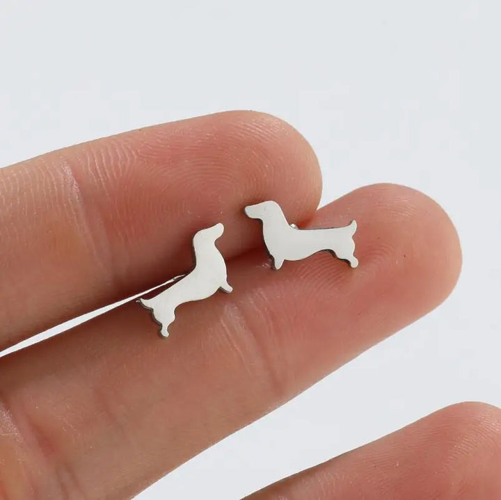 Dachshund Stud Earrings – Minimalist Dog-Shaped Metal Earrings