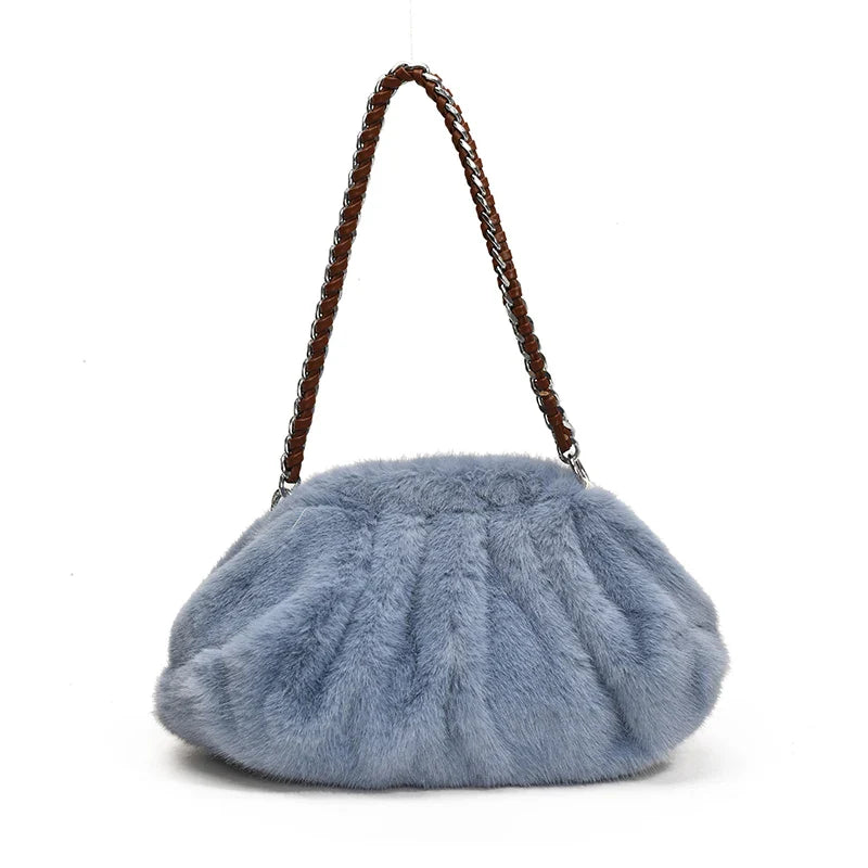 Evelyn | Pleated Faux Fur Shoulder Tote