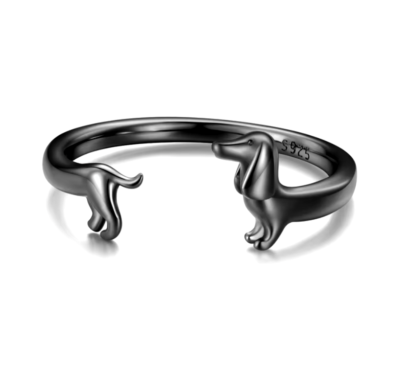 Adjustable Dachshund Ring in 925 Silver