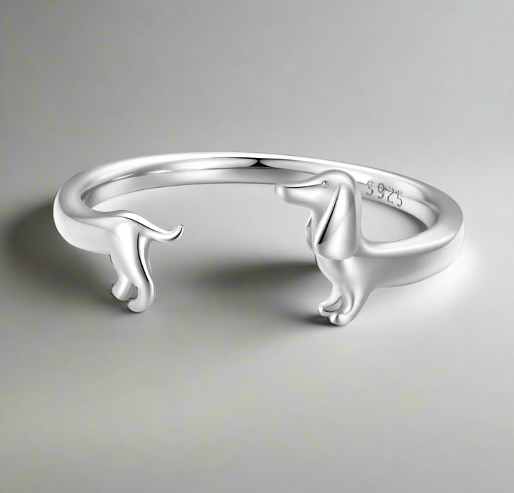Adjustable Dachshund Ring in 925 Silver