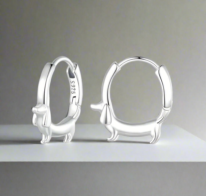 Hoop Earrings with Dachshund in 925 Silver