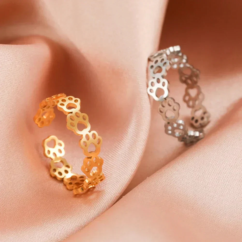 Stainless Steel Paw Ring – Adjustable Animal Motif Ring for Women
