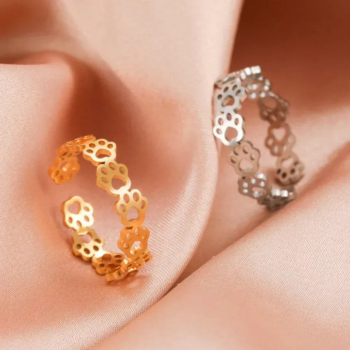 Stainless Steel Paw Ring – Adjustable Animal Motif Ring for Women