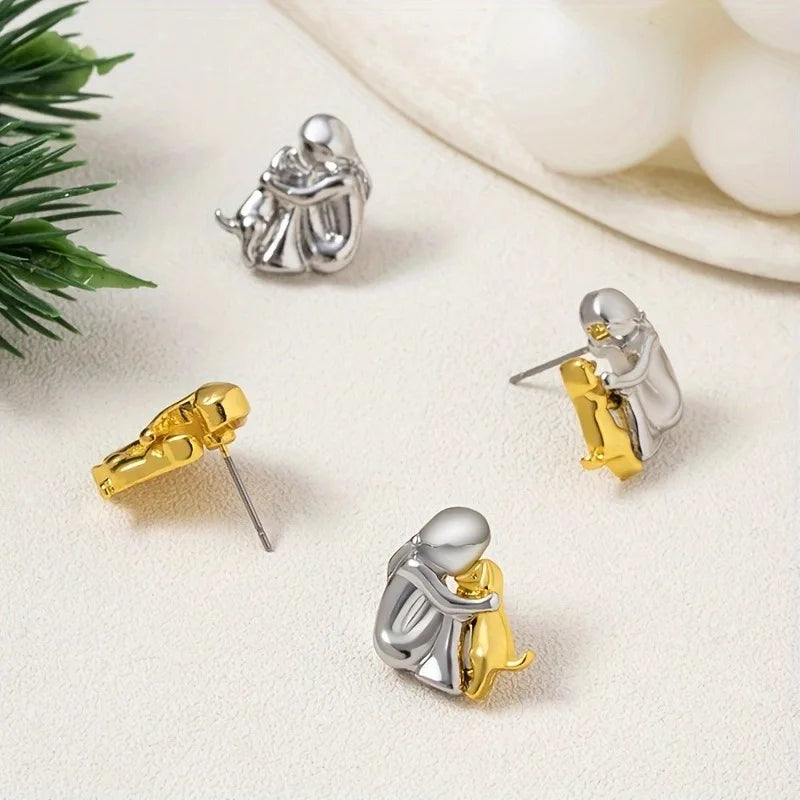 Double-Toned Bear Earrings in Silver and Gold