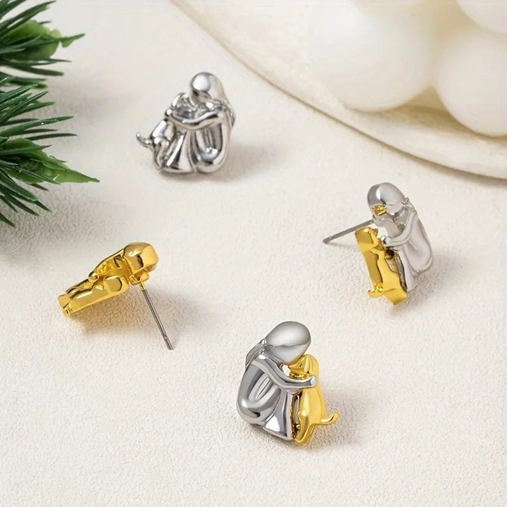 Double-Toned Bear Earrings in Silver and Gold