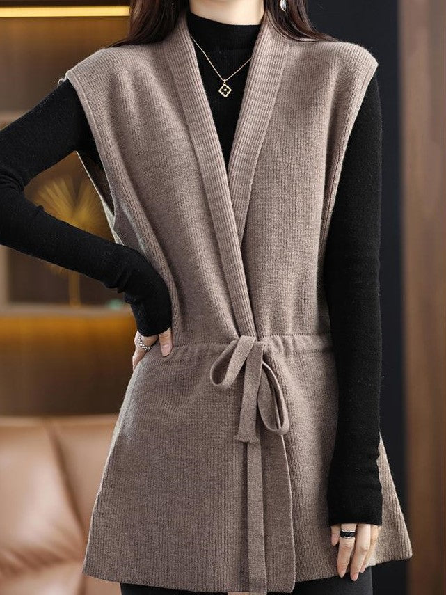 Solid Color Sweater Vest with Deep V-Neck