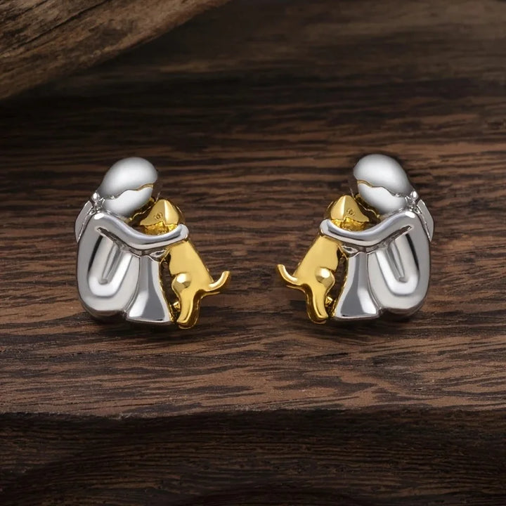 Double-Toned Bear Earrings in Silver and Gold