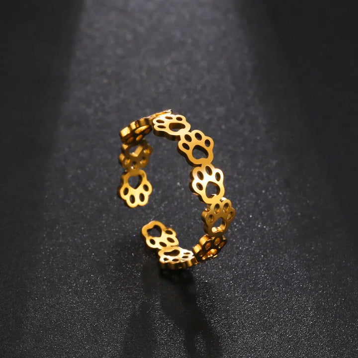 Stainless Steel Paw Ring – Adjustable Animal Motif Ring for Women