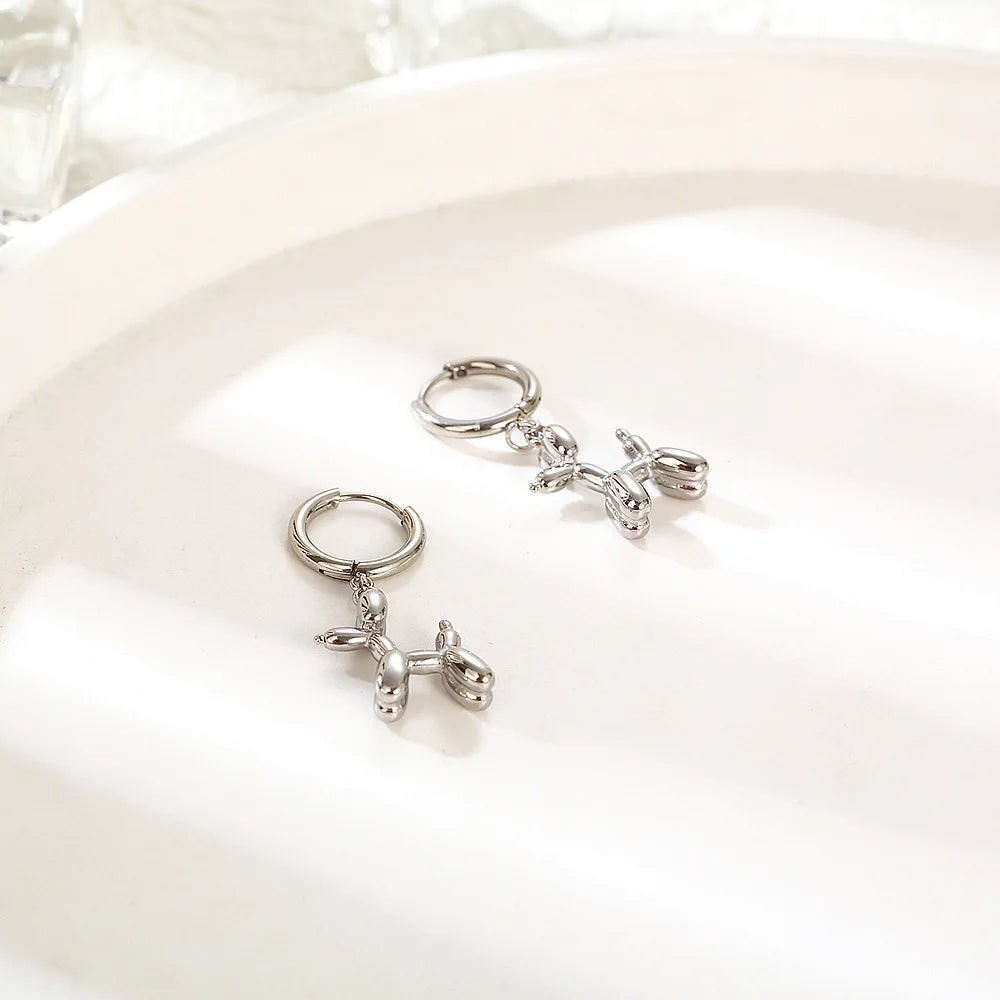 Mini Balloon Puppy Shaped Earrings – Gold Rings with Cheerful Dog Shaped Charm