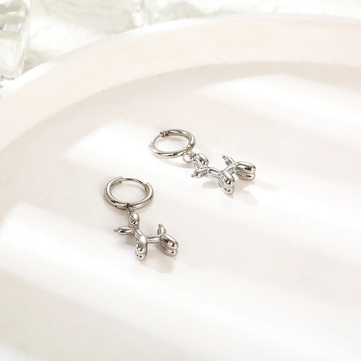 Mini Balloon Puppy Shaped Earrings – Gold Rings with Cheerful Dog Shaped Charm